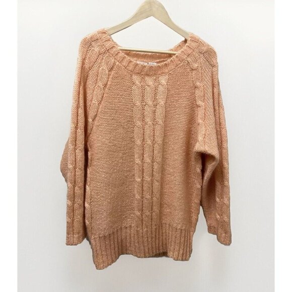 Vtg International Women Cable Sweater M‎ Pastel Peach Mohair Wool Slouchy 90s - Picture 1 of 10